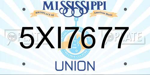5XI7677 Mississippi License Plate