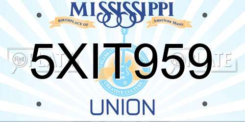 5XIT959 Mississippi License Plate
