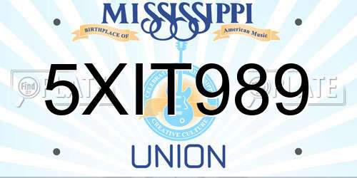 5XIT989 Mississippi License Plate