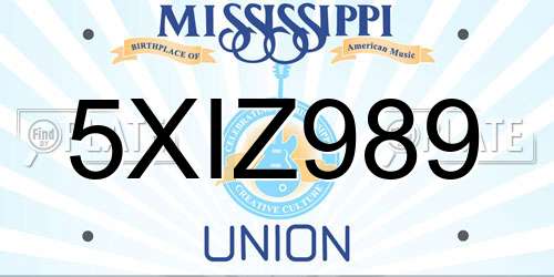 5XIZ989 Mississippi License Plate