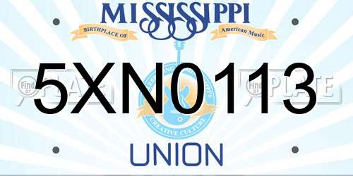 5XN0113 Mississippi License Plate