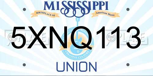5XNQ113 Mississippi License Plate