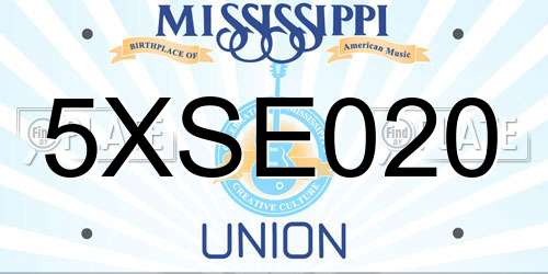 5XSE020 Mississippi License Plate