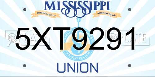 5XT9291 Mississippi License Plate