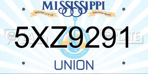 5XZ9291 Mississippi License Plate