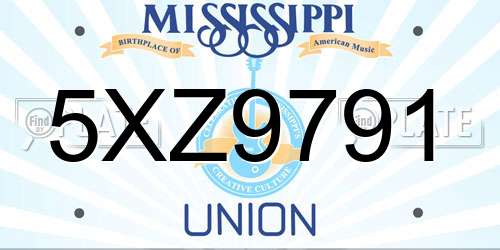 5XZ9791 Mississippi License Plate