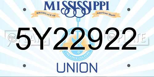 5Y22922 Mississippi License Plate