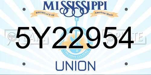 5Y22954 Mississippi License Plate