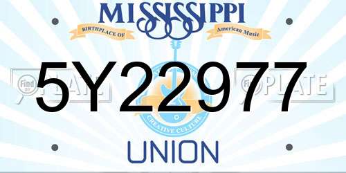 5Y22977 Mississippi License Plate