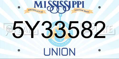 5Y33582 Mississippi License Plate
