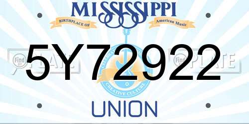 5Y72922 Mississippi License Plate