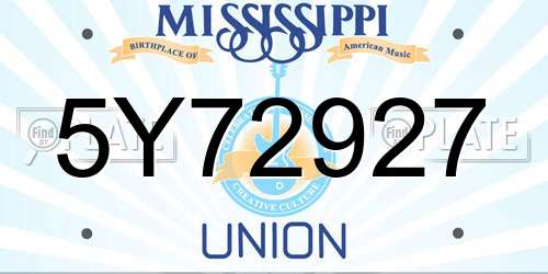 5Y72927 Mississippi License Plate