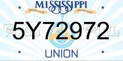 5Y72972 Mississippi License Plate