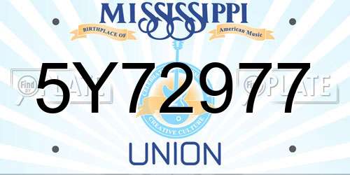 5Y72977 Mississippi License Plate