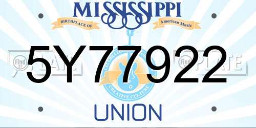 5Y77922 Mississippi License Plate