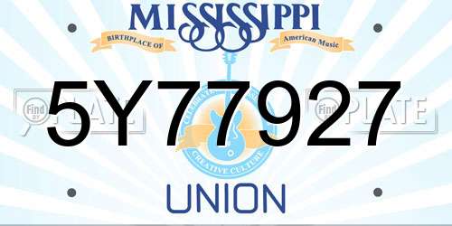 5Y77927 Mississippi License Plate