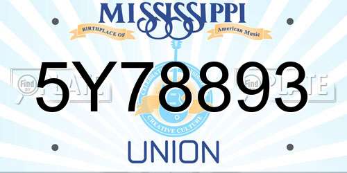 5Y78893 Mississippi License Plate