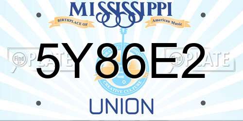 5Y86E2 Mississippi License Plate