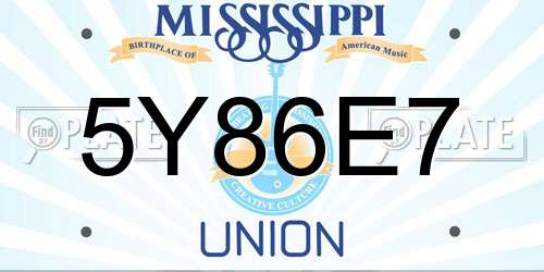 5Y86E7 Mississippi License Plate