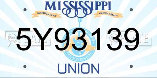 5Y93139 Mississippi License Plate