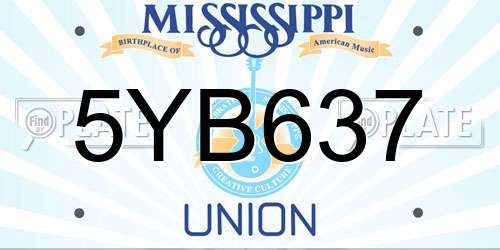 5YB637 Mississippi License Plate