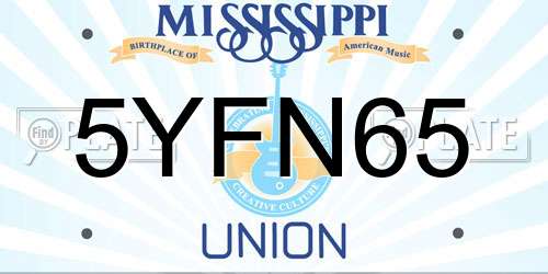 5YFN65 Mississippi License Plate
