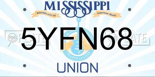 5YFN68 Mississippi License Plate