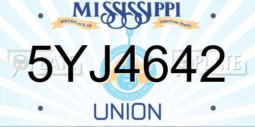 5YJ4642 Mississippi License Plate