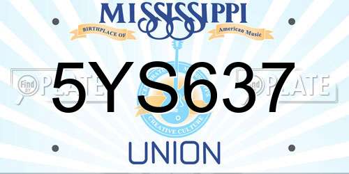 5YS637 Mississippi License Plate