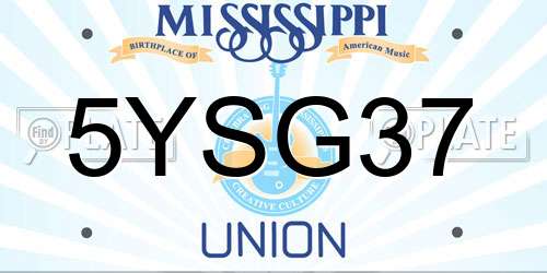 5YSG37 Mississippi License Plate