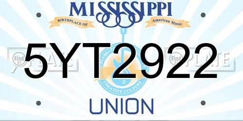 5YT2922 Mississippi License Plate