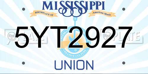 5YT2927 Mississippi License Plate