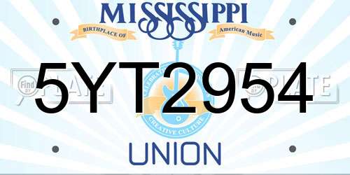5YT2954 Mississippi License Plate