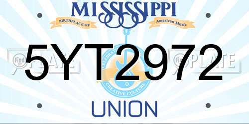 5YT2972 Mississippi License Plate