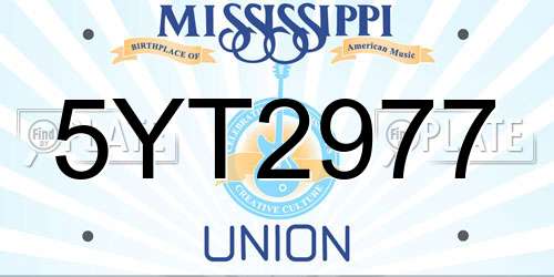 5YT2977 Mississippi License Plate