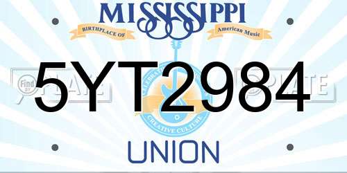 5YT2984 Mississippi License Plate
