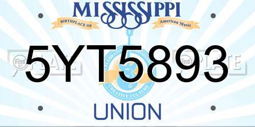 5YT5893 Mississippi License Plate