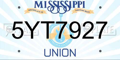 5YT7927 Mississippi License Plate