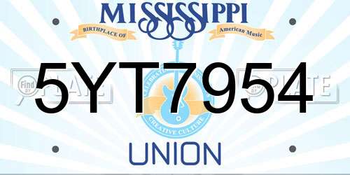 5YT7954 Mississippi License Plate
