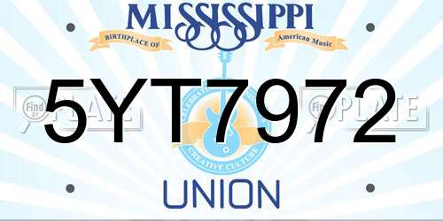 5YT7972 Mississippi License Plate