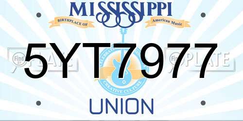 5YT7977 Mississippi License Plate