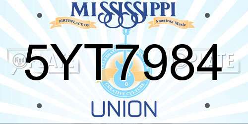 5YT7984 Mississippi License Plate
