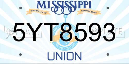 5YT8593 Mississippi License Plate
