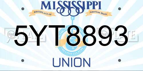 5YT8893 Mississippi License Plate