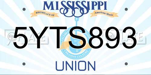 5YTS893 Mississippi License Plate
