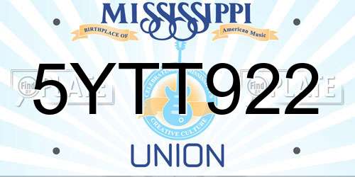 5YTT922 Mississippi License Plate