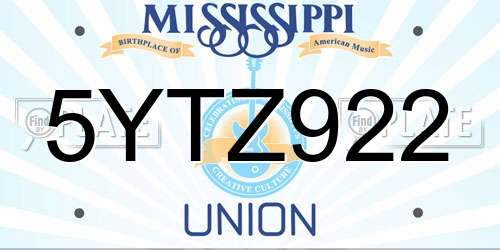 5YTZ922 Mississippi License Plate