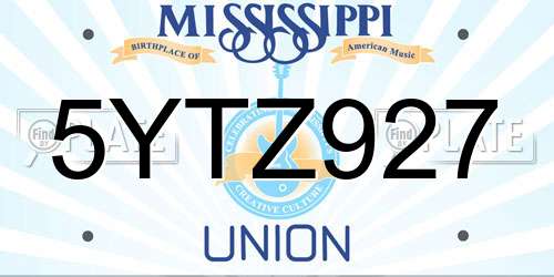 5YTZ927 Mississippi License Plate