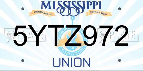 5YTZ972 Mississippi License Plate
