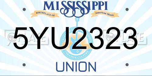 5YU2323 Mississippi License Plate